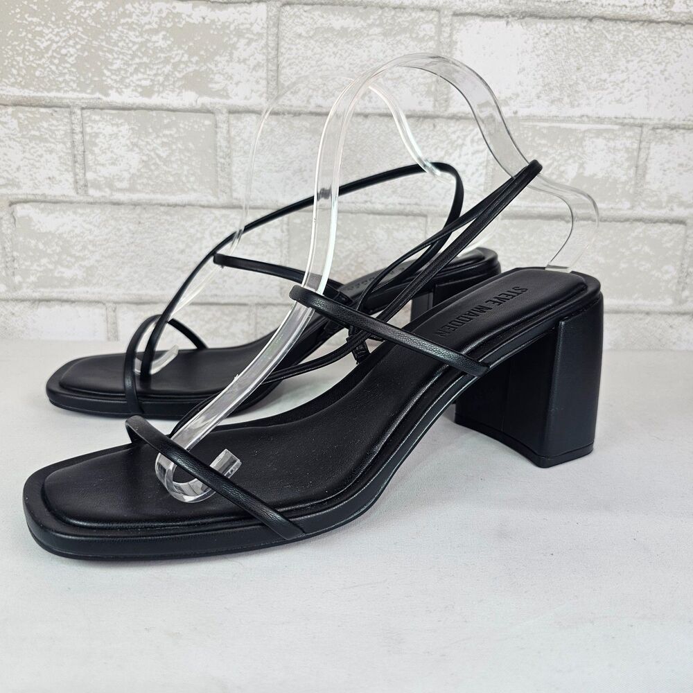 Steve Madden Diora Heels Womens 11 Black Strappy Square Toe Block Heel Sandals